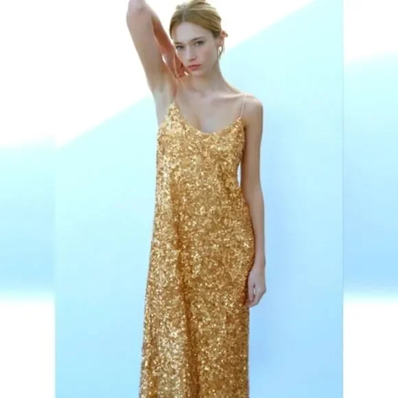 ZARA GOLD SEQUIN KNIT SLIP DRESS bloggers favorite